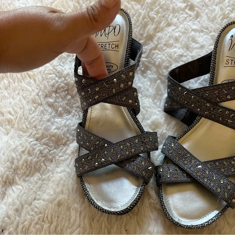 Impo Silver Beaded Wedge Sandals 7
